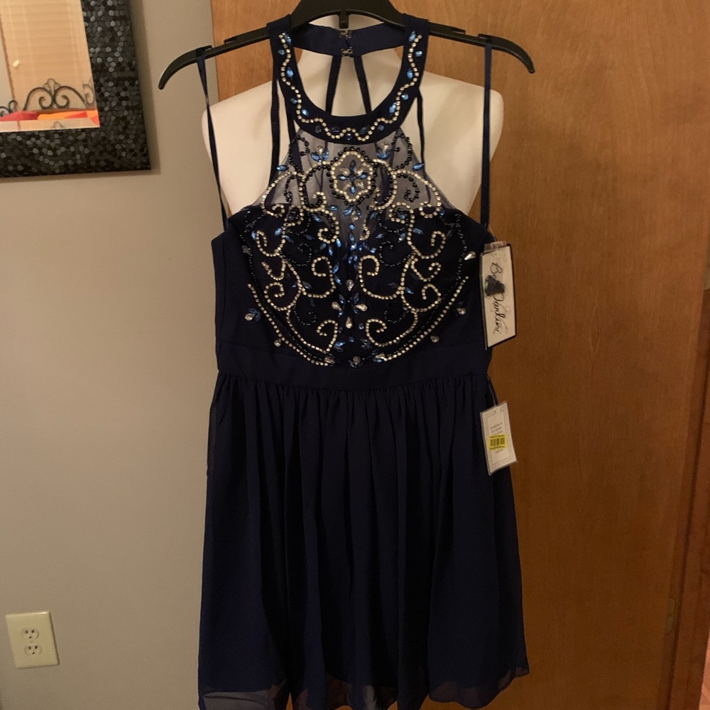 Elegant Navy Blue Embellished Special Occasion Dress